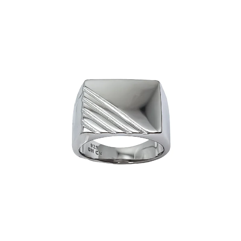 Personalized Name Rings For Special Gifts-Regal Textured Rectangle Signet Ring (Silver)