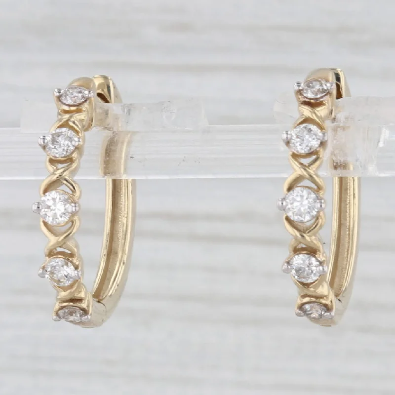 Elegant Dangle Earrings For Elegant Events-0.40ctw Diamond Hinged Hoop Earrings 10k Yellow Gold Snap Top Round Hoops