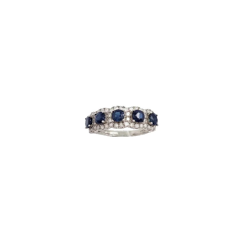 Unique Stackable Engagement Rings For Brides-Diamond Blue Sapphire Ring (14K)