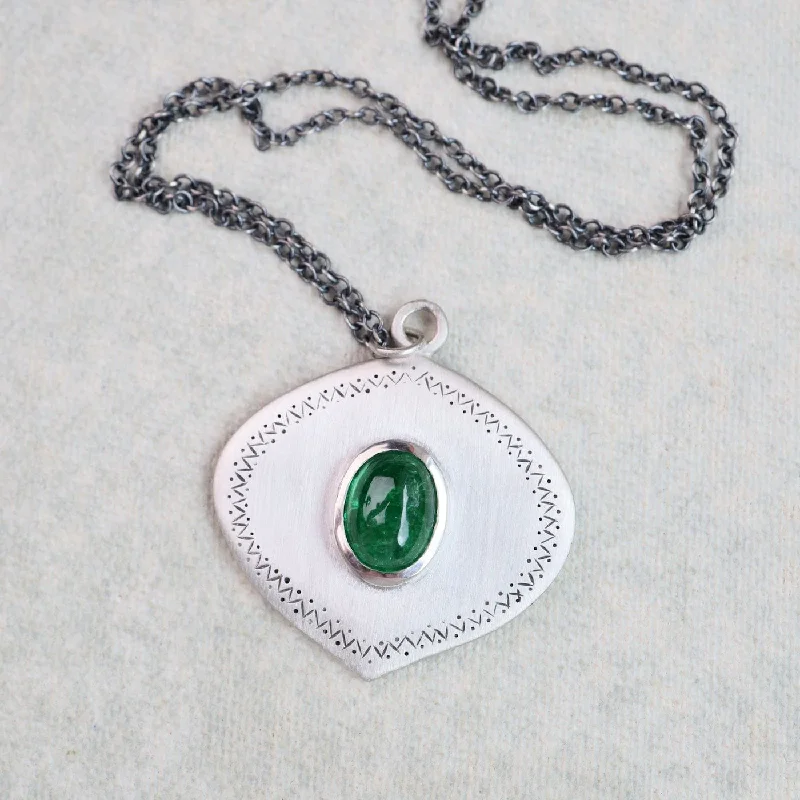 Elegant Gold Pendant Necklaces For Special Occasions-One of a Kind Large Oval Tsavorite Sterling Silver Necklace