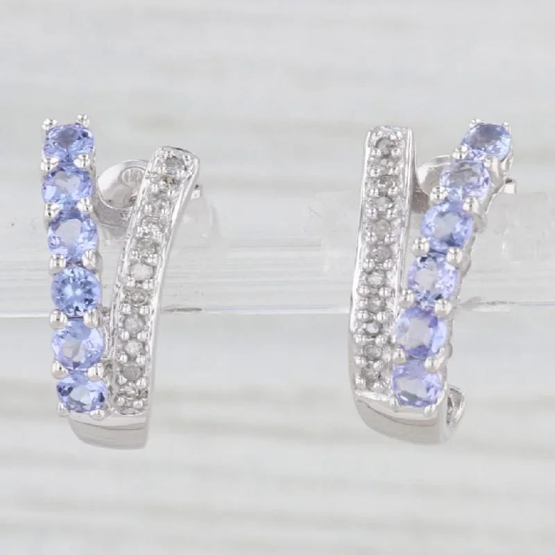 Custom Sterling Silver Earrings For Gifts-1.08ctw Tanzanite Diamond J-Hook Earrings 10k White Gold Drops