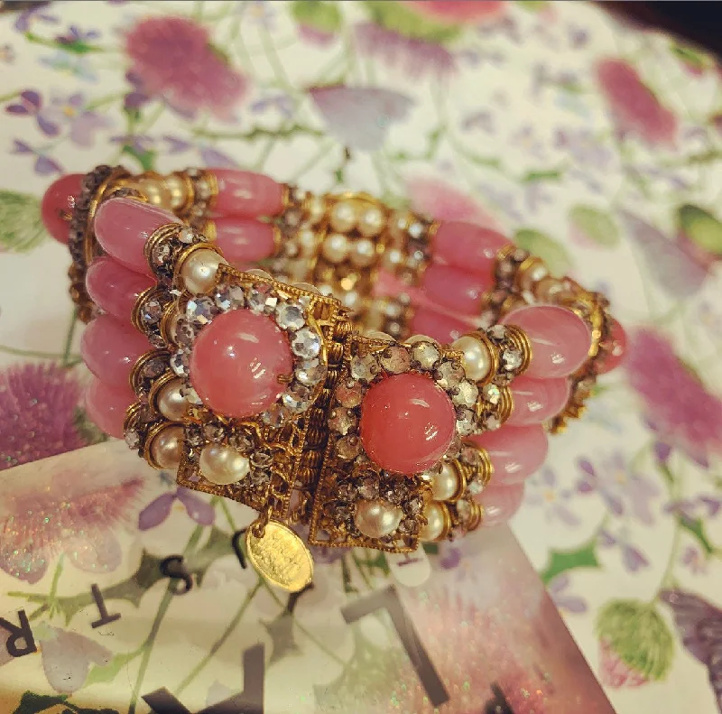 Bracelets With Vintage Designs-Miriam Haskell Pink pearl Bracelet