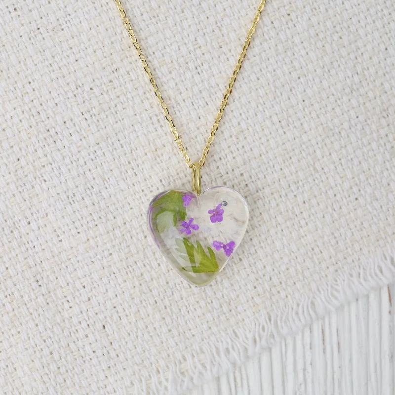 Bold Gemstone Pendant Necklaces For Special Days-Botanical Mini Heart Necklace - Viola Primrose February Birthday Month