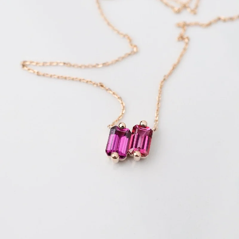 Classic Rope Necklaces For Timeless Fashion-14k Rose Gold Red Ombre Baguette Necklace