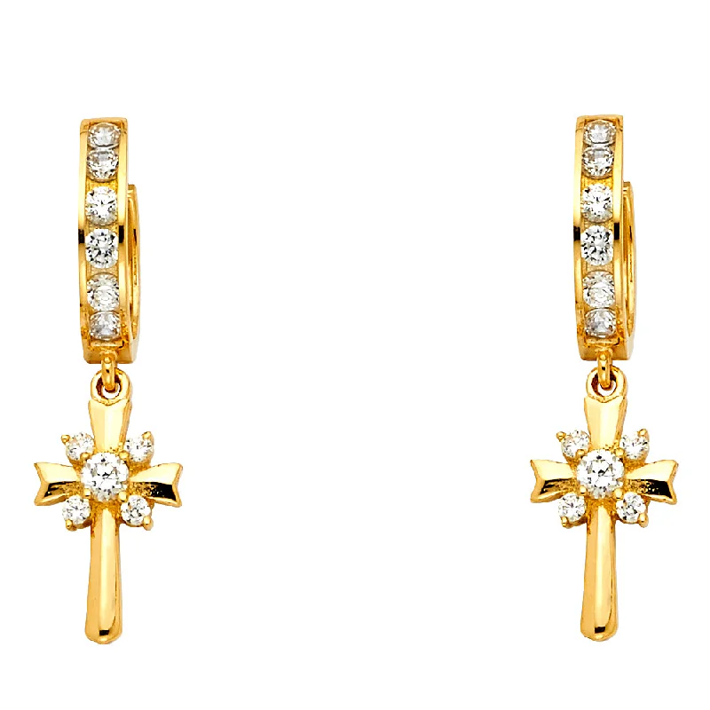 Handmade Gold Earrings For Special Occasions-14K Cross CZ Earrings