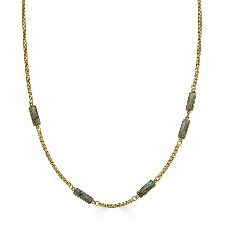 Statement Charm Necklaces For Personalized Style-Labradorite Baguette Short Necklace