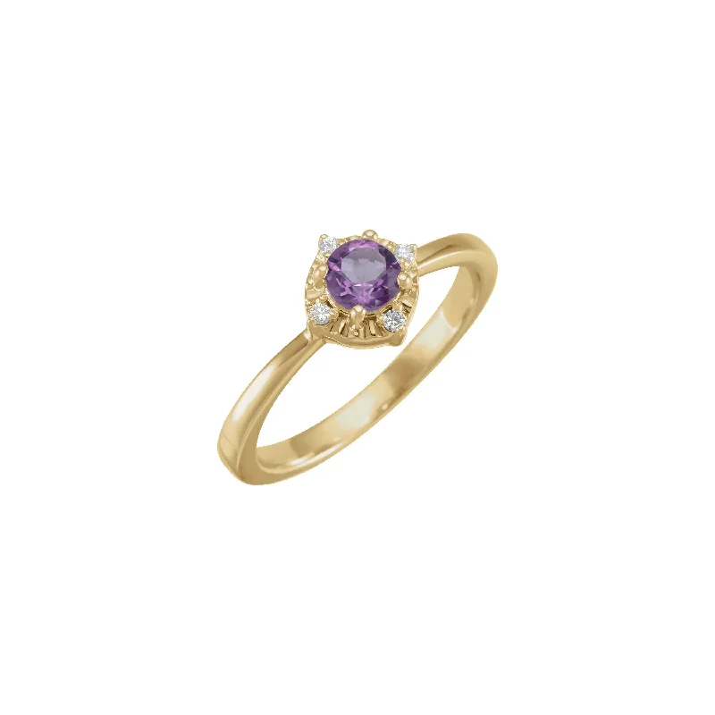 Boho Style Rings For Casual Fashion-Natural Amethyst and Natural Diamond Accent Halo Ring