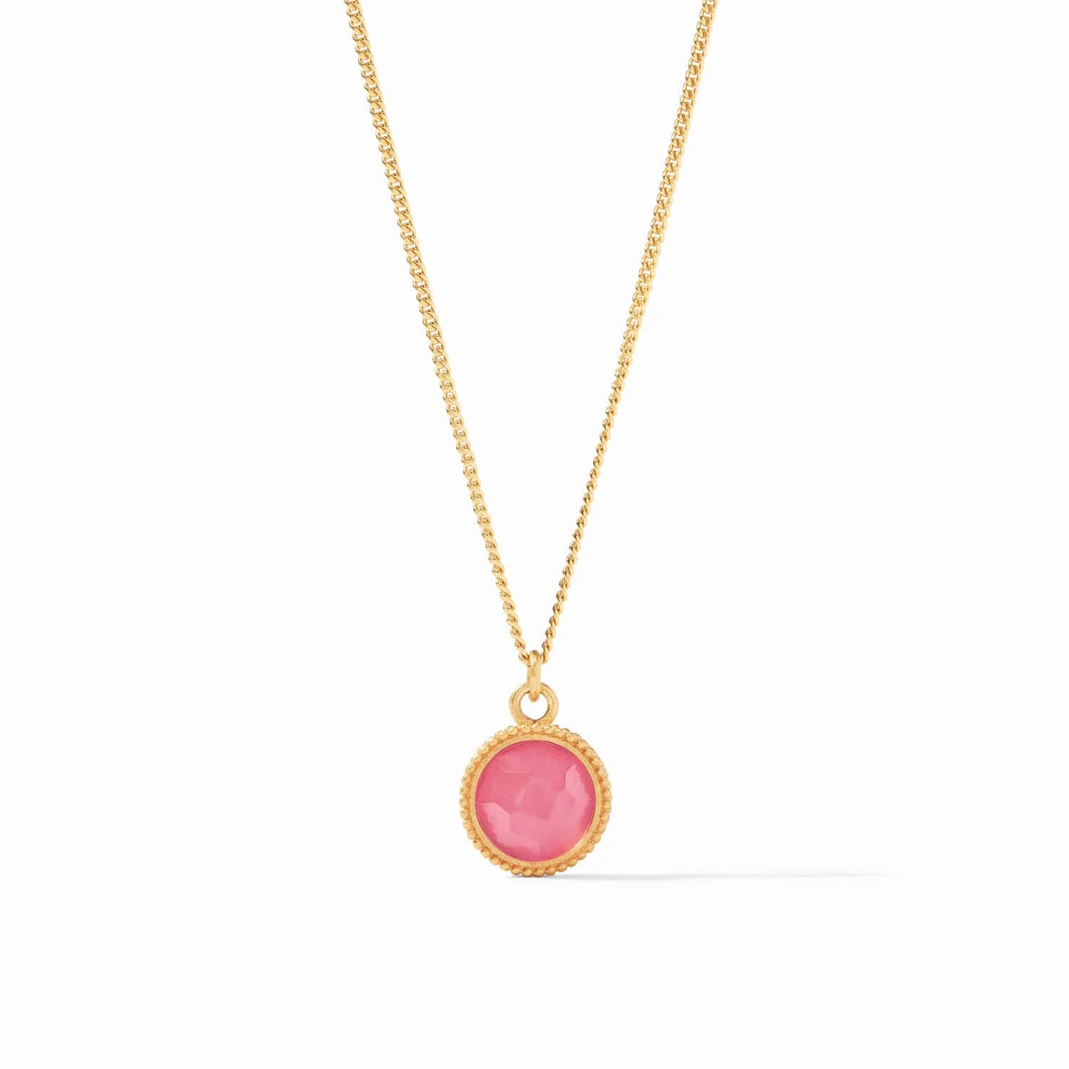 Custom Long Gold Necklaces For Unique Gifts-Iridescent Peony Pink  Fleur-de-Lis Solitaire Necklace