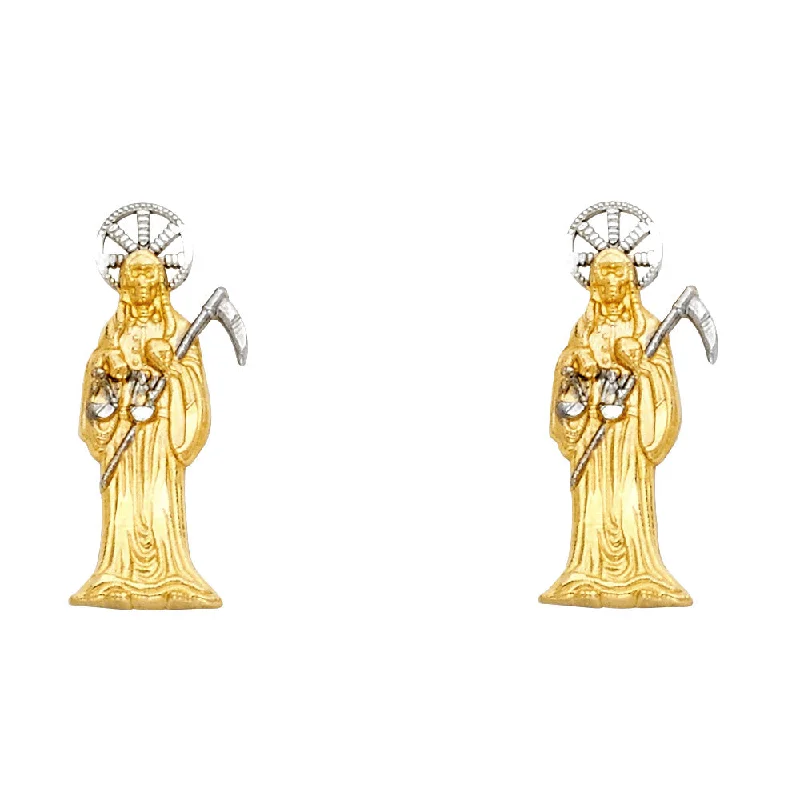 Stylish Hoop Earrings For Casual Looks-14K 2T Santa Muerte Post Earrings