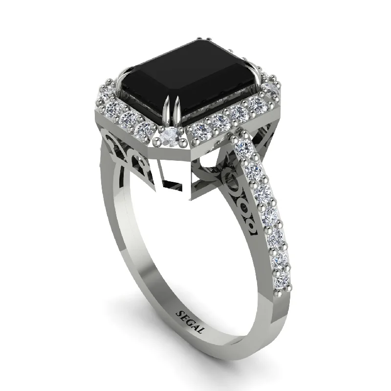 Vintage Silver Rings For Retro Style-Emerald Cut Black Diamond Vintage-Inspired Engagement Ring - Addilyn No. 9