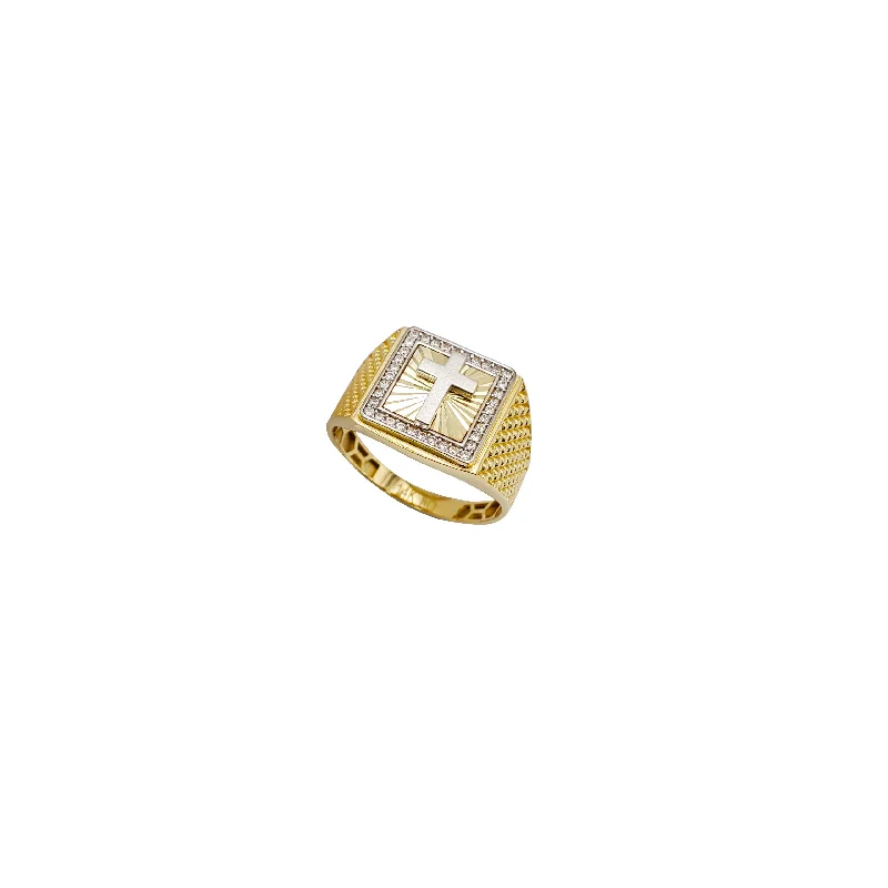 Vintage Gold Rings For Fashionistas-Cubic Zirconia Cross Ring (14K)