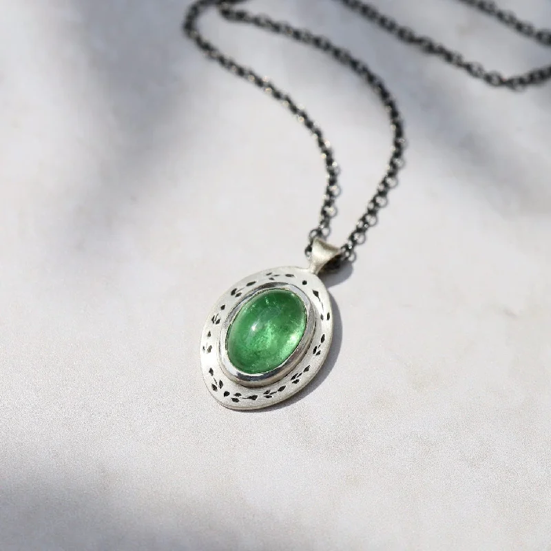 Personalized Long Necklaces For Custom Gifts-One of a Kind Tsavorite Sterling Silver Necklace