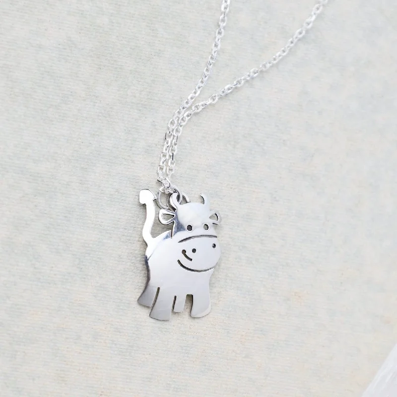 Simple Pendant Necklaces For Minimalist Look-Sterling Silver Cow Necklace