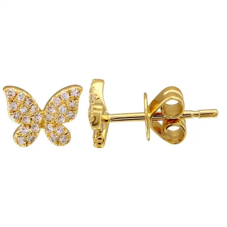 Dazzling Gold Earrings For Party Glam-14K Yellow Gold Butterfly Diamond Earrings