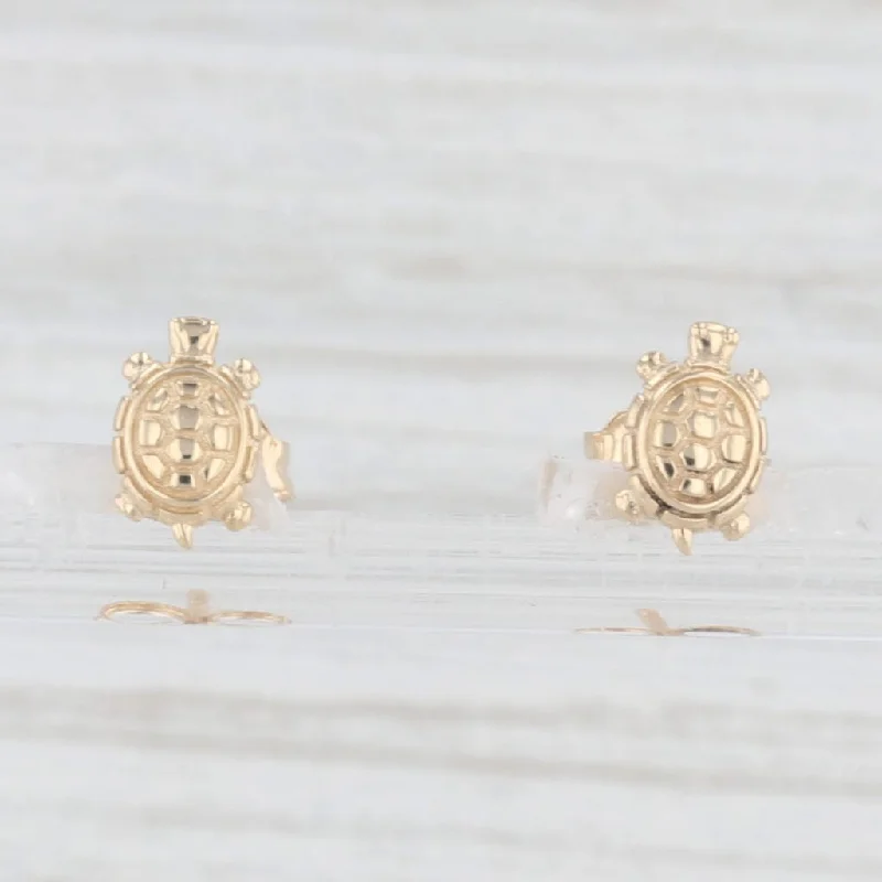 Handmade Earrings For Vintage Style-Little Turtle Stud Earrings 14k Yellow Gold