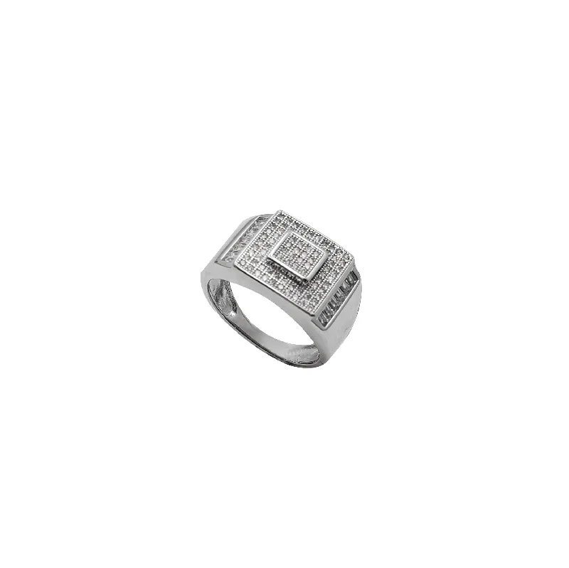 Unique Engagement Rings For Non-Traditional Brides-Rectangle Design Cubic Zirconia Ring (Silver)