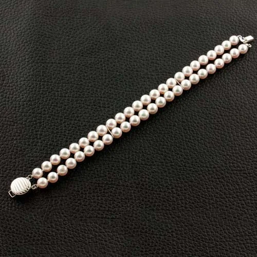 Bracelets With Square Shapes-Double Row Cultured Pearl Bracelet