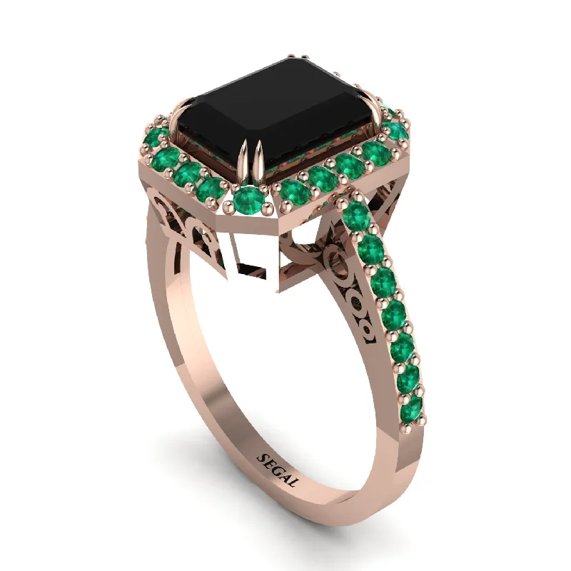 Classic Gold Engagement Rings For Brides-Emerald Cut Black Diamond Vintage-Inspired Engagement Ring - Addilyn No. 23