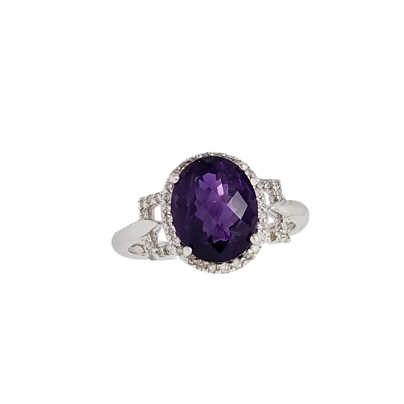 Custom Name Rings For Trendy Fashion-Amethyst Gem Halo Ring (14K)