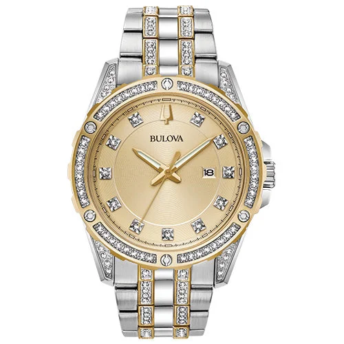 Watches With Rhinestones-Bulova Dress/Classic Crystal Mens Watch Stainless Steel