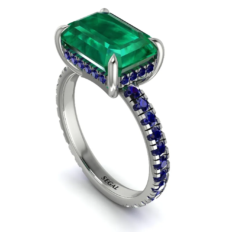 Customizable Birthstone Rings For Gifts-Emerald-Cut Emerald Pavé Engagement Ring - Daphne No. 66