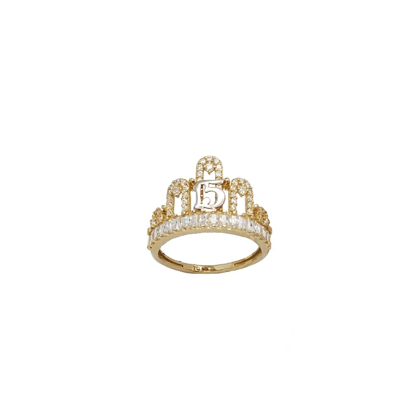 Beautiful Vintage Wedding Rings For Brides-15th Birthday Crown CZ Ring (14K)