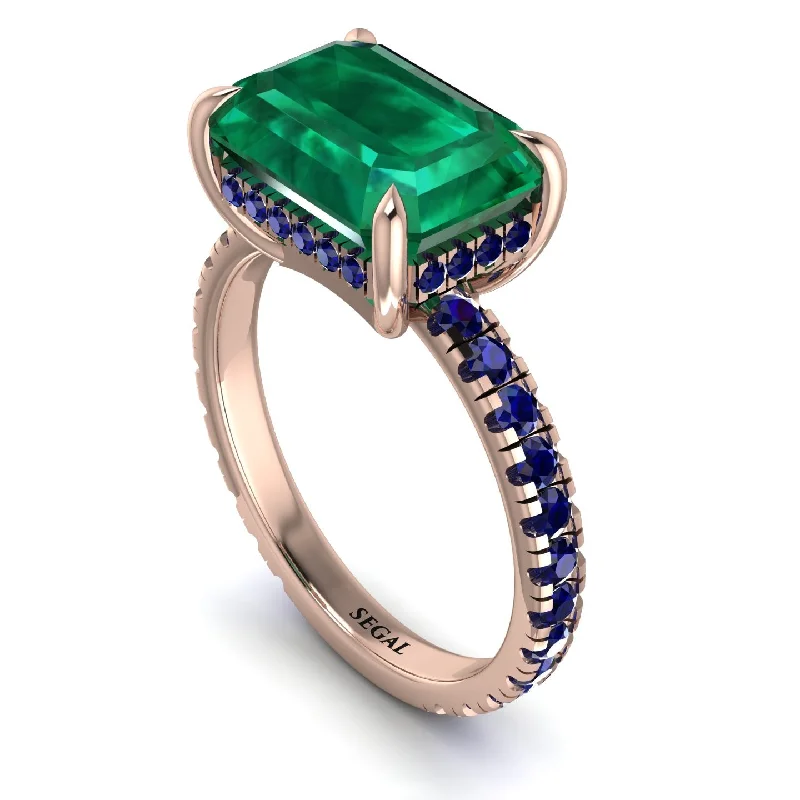 Simple Silver Rings For Everyday Wear-Emerald-Cut Emerald Pavé Engagement Ring - Daphne No. 65