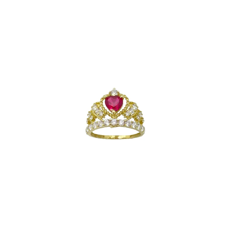 Women’s Fashion Rings For Every Occasion-Red Zirconia Crown Lady's Ring (14K )