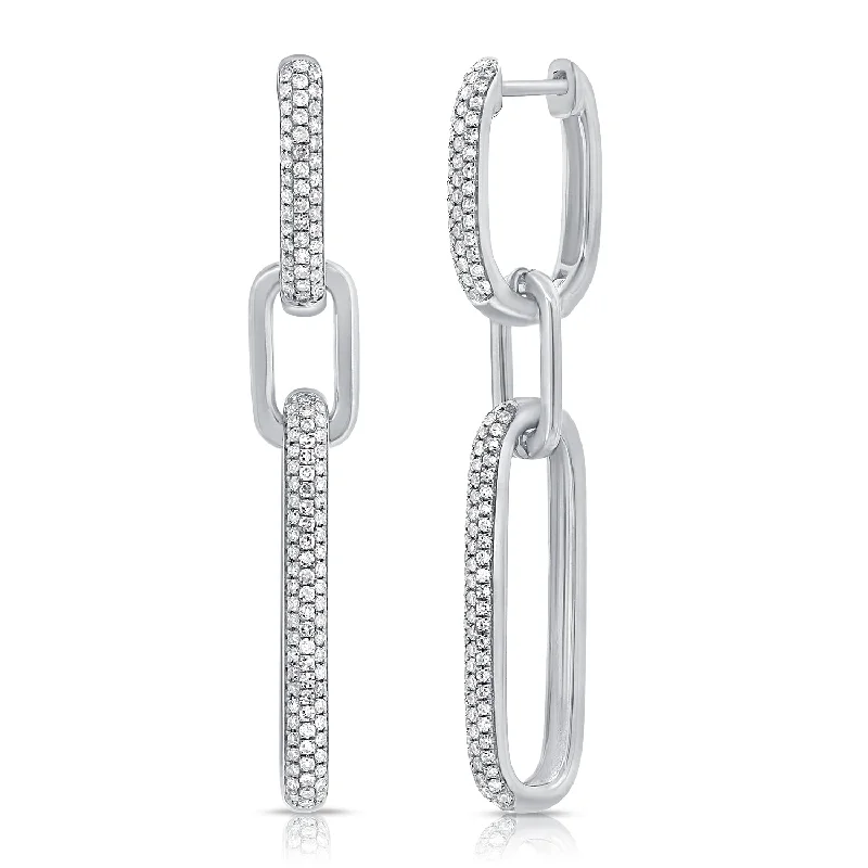 Fancy Earrings For Evening Parties-14K White Gold Diamond Pave Large Paper Link Earrings