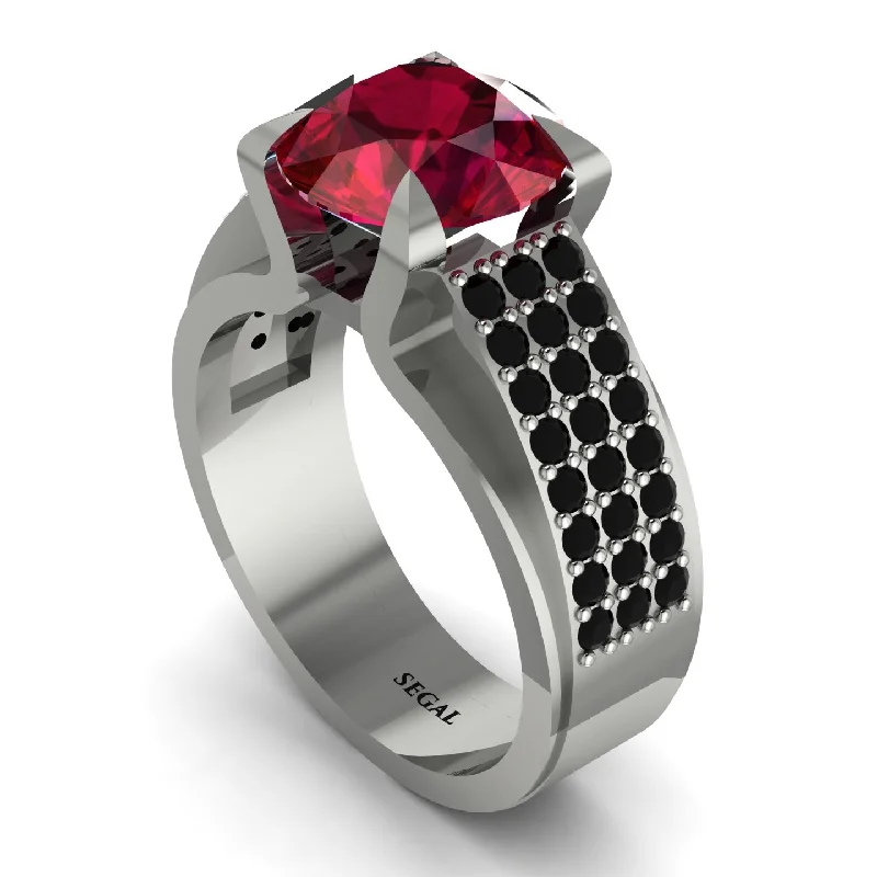 Unique Silver Engagement Rings For Brides-Round Cut Ruby 14K Gold Pave Engagement Ring - Saylor No. 42