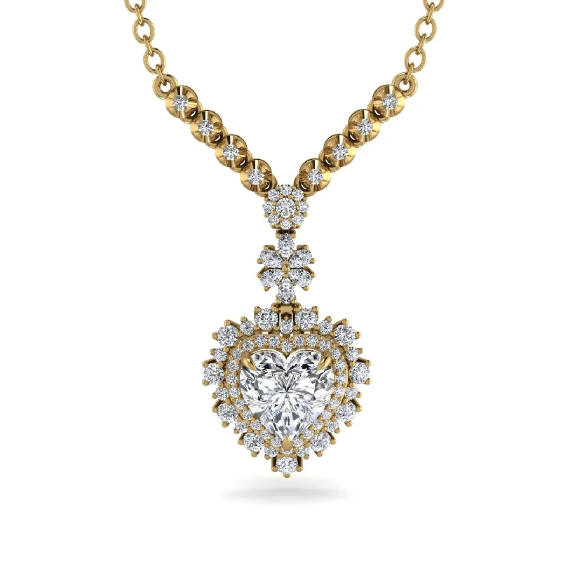 Gorgeous Diamond Necklaces For Brides-Heart Diamond Royal Vintage Gold Necklace - Gia No. 1