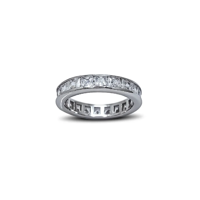 Unique Silver Engagement Rings For Brides-Princess-Cut Channel Setting Eternity Band Ring (Silver)