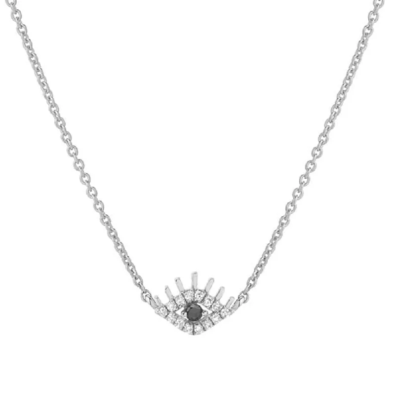 Colorful Crystal Pendant Necklaces For Evening Wear-14k White Gold Petite Eye With Lashes Necklace