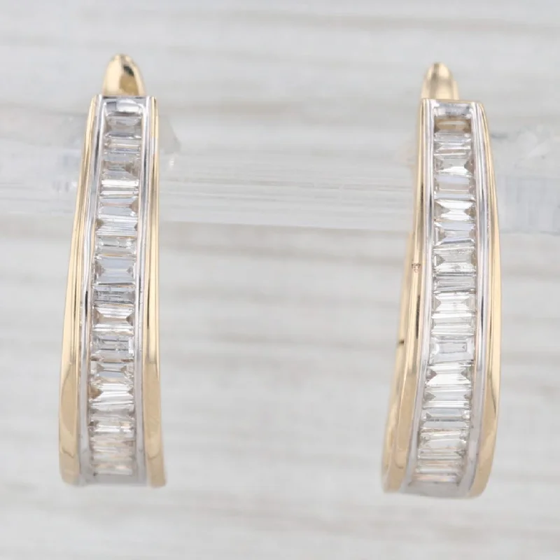 Modern Earrings For Urban Fashion-1.16ctw Diamond Journey Oval Hoop Earrings 14k Yellow Gold Snap Top Posts