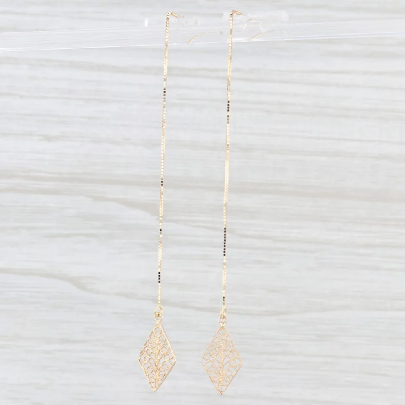 Chic Modern Earrings For Young Women-Filigree Dangle Threader Earrings 14k Yellow Gold