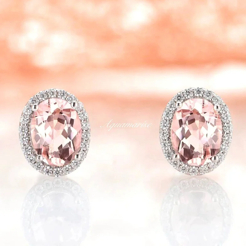 Statement Earrings For Holiday Fashion-Iris Oval Morganite Earrings- Sterling Silver