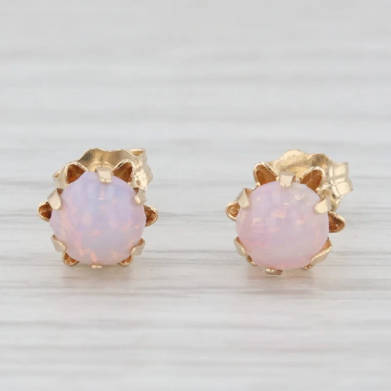 Crystal Bead Earrings For Sparkling Looks-Simulated Opal Glass Buttercup Stud Earrings 14k Gold Round Solitaire Cabochons