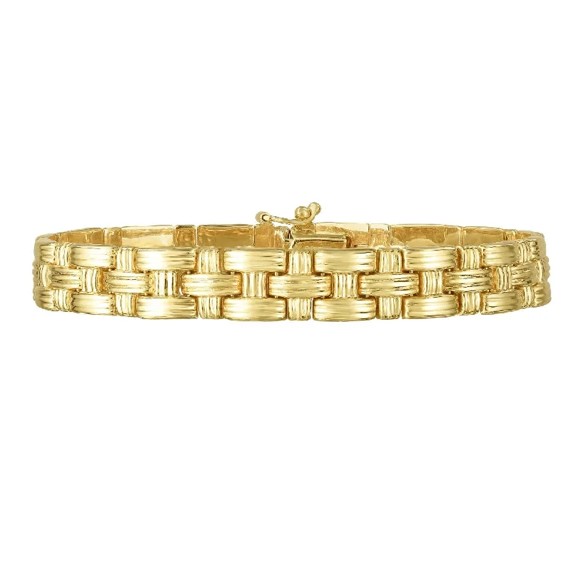 Bracelets With Crystal Clear Stones-14K Yellow Gold 7.25" Classic Basketweave Bracelet with Box Clasp RC2374-0725