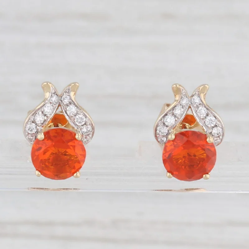 Beautiful Gold Stud Earrings For Brides-1.66ctw Mexican Fire Opal Diamond Stud Earrings 14k Yellow Gold