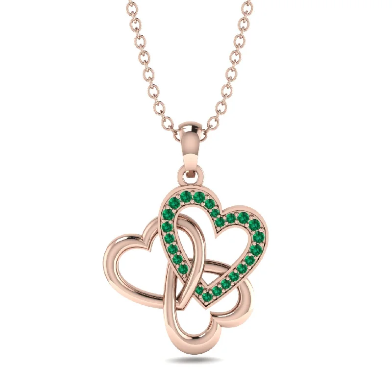 Long Gold Necklaces For Elegant Fashion-Three Hearts Intertwined Emerald Necklace - Harlow No. 5