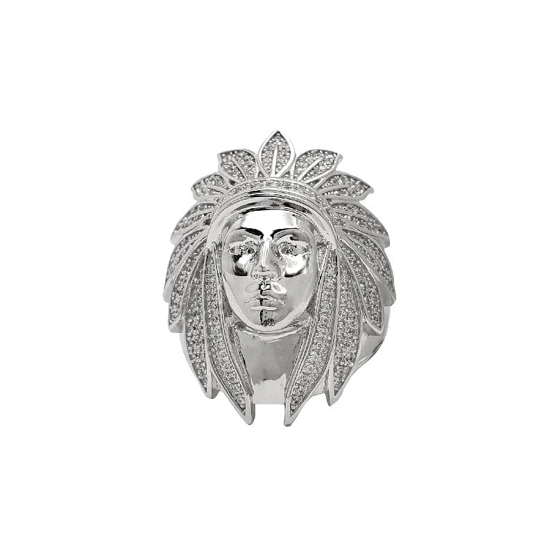 Unique Personalized Wedding Rings For Couples-Zirconia Indian Head Chief Ring (Silver)