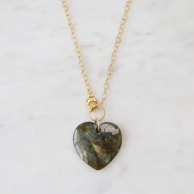 Handmade Necklaces For Women-Labradorite Heart In Hand Necklace