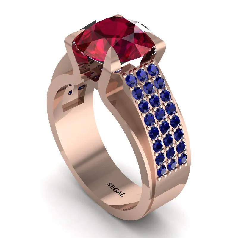 Unique Customizable Engagement Rings For Brides-Round Cut Ruby 14K Gold Pave Engagement Ring - Saylor No. 71