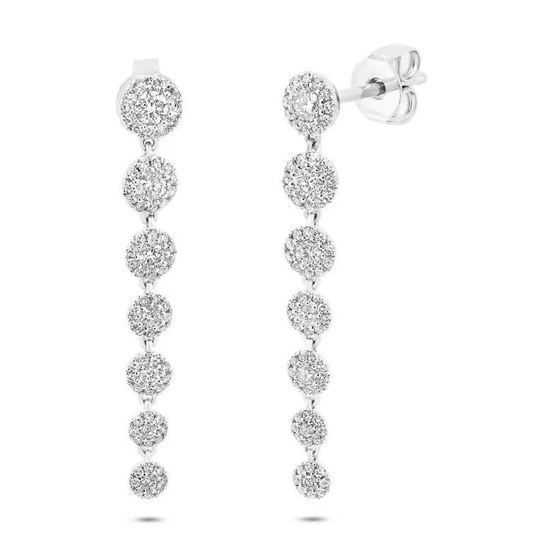 Stunning Gemstone Earrings For Weddings-14K White Gold Diamond Halo Dangle Earring