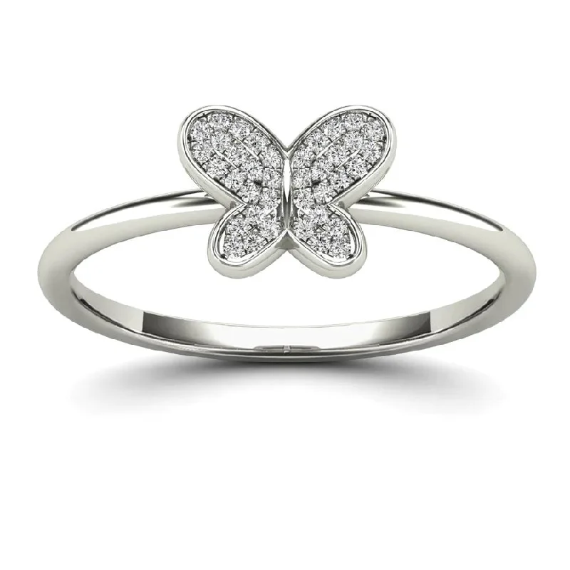 Simple Wedding Bands For Elegant Brides-Diamond Butterfly Ring (14K)