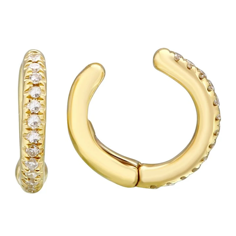 Fashion Hoop Earrings For Women-14K Yellow Gold Single Row Diamond Ear Cuff