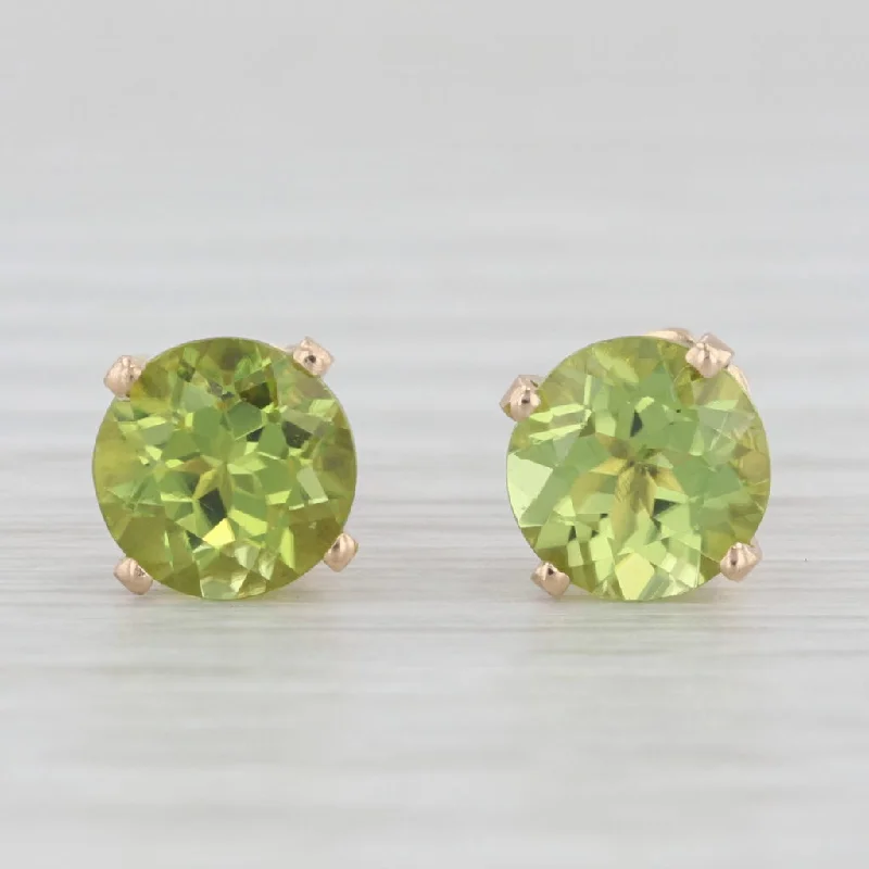 Stunning Drop Earrings For Evening Party-2.80ctw Green Peridot Stud Earrings 14k Yellow Gold Round Solitaires