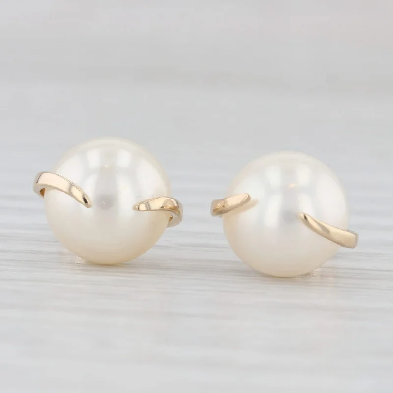 Unique Handmade Earrings For Brides-Cultured Pearl Solitaire Earrings 14k Yellow Gold