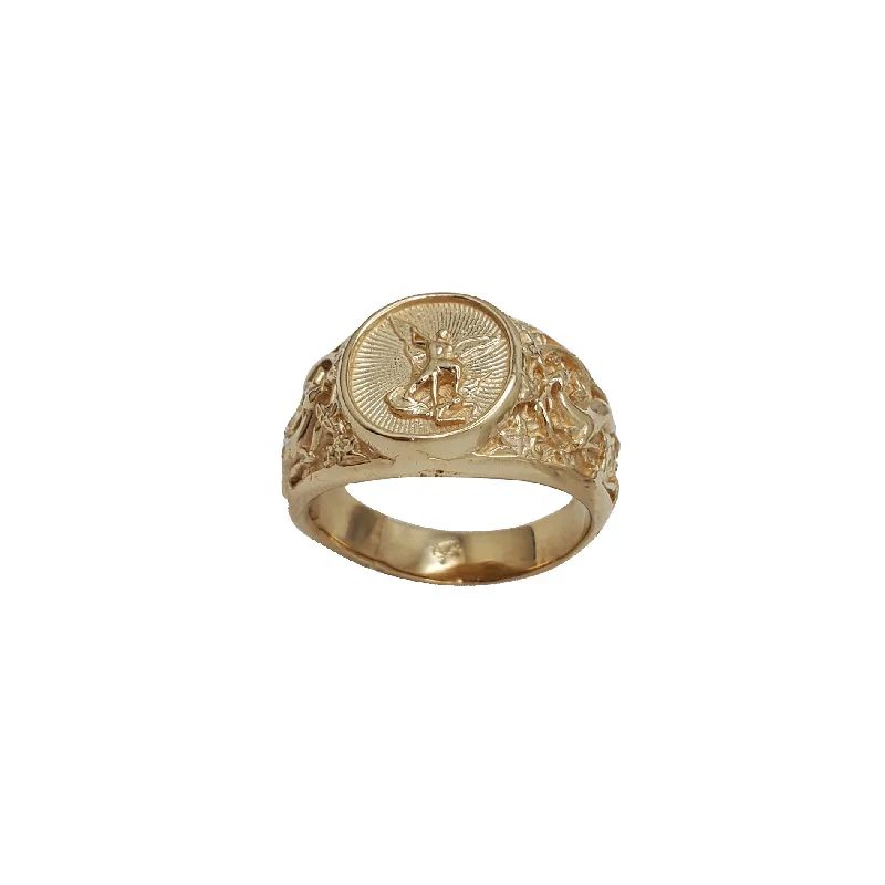 Dainty Gold Rings For Elegant Fashion-Saint Michael Ring (14K)