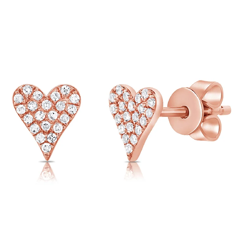 Beautiful Custom Earrings For Unique Gifts-14K Rose Gold Diamond Elongated Heart Stud Earrings